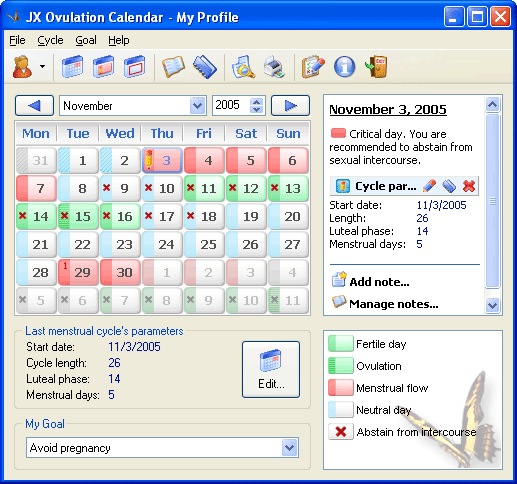 Main form - Personal Ovulation Calculator